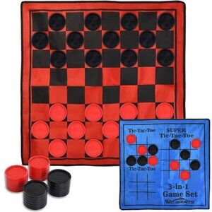 Giant Checkers Game Set,Super Tic Tac Toe,Including Reversible Rug